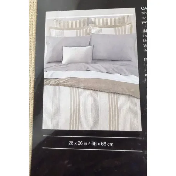 Lauren Ralph Lauren Heath European Sham 26 x 26 Tan Cream Stripe Cotton New - Picture 4 of 6